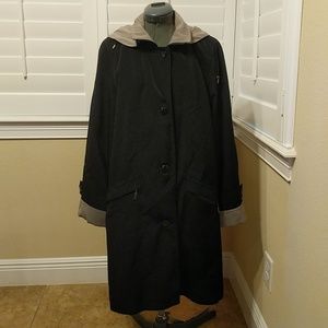 Black and Tan Hooded Raincoat with Removable Liner